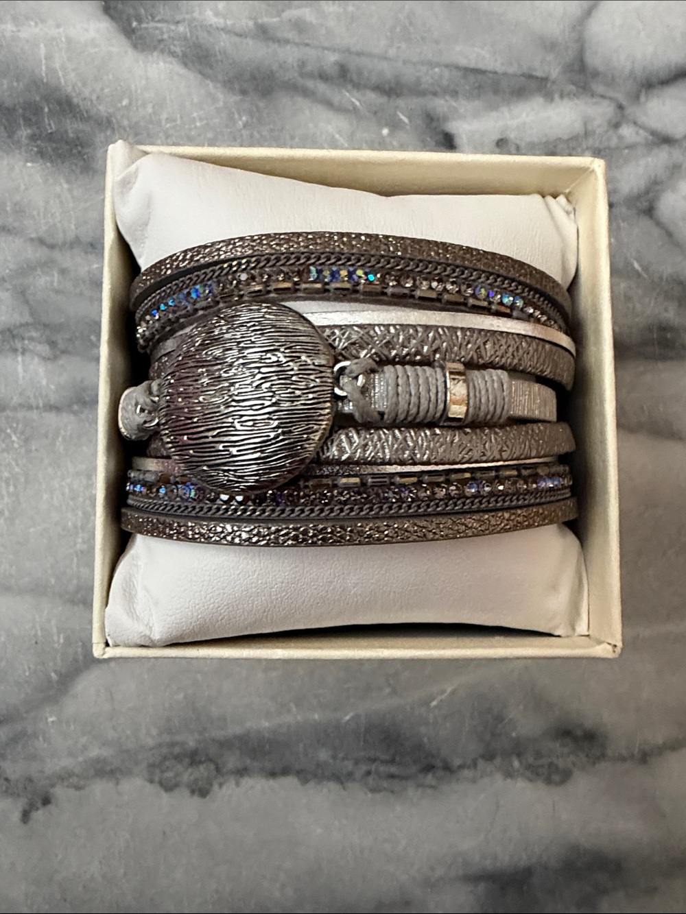 NEW SAACHI Silver Multi Strand Leather Bracelet